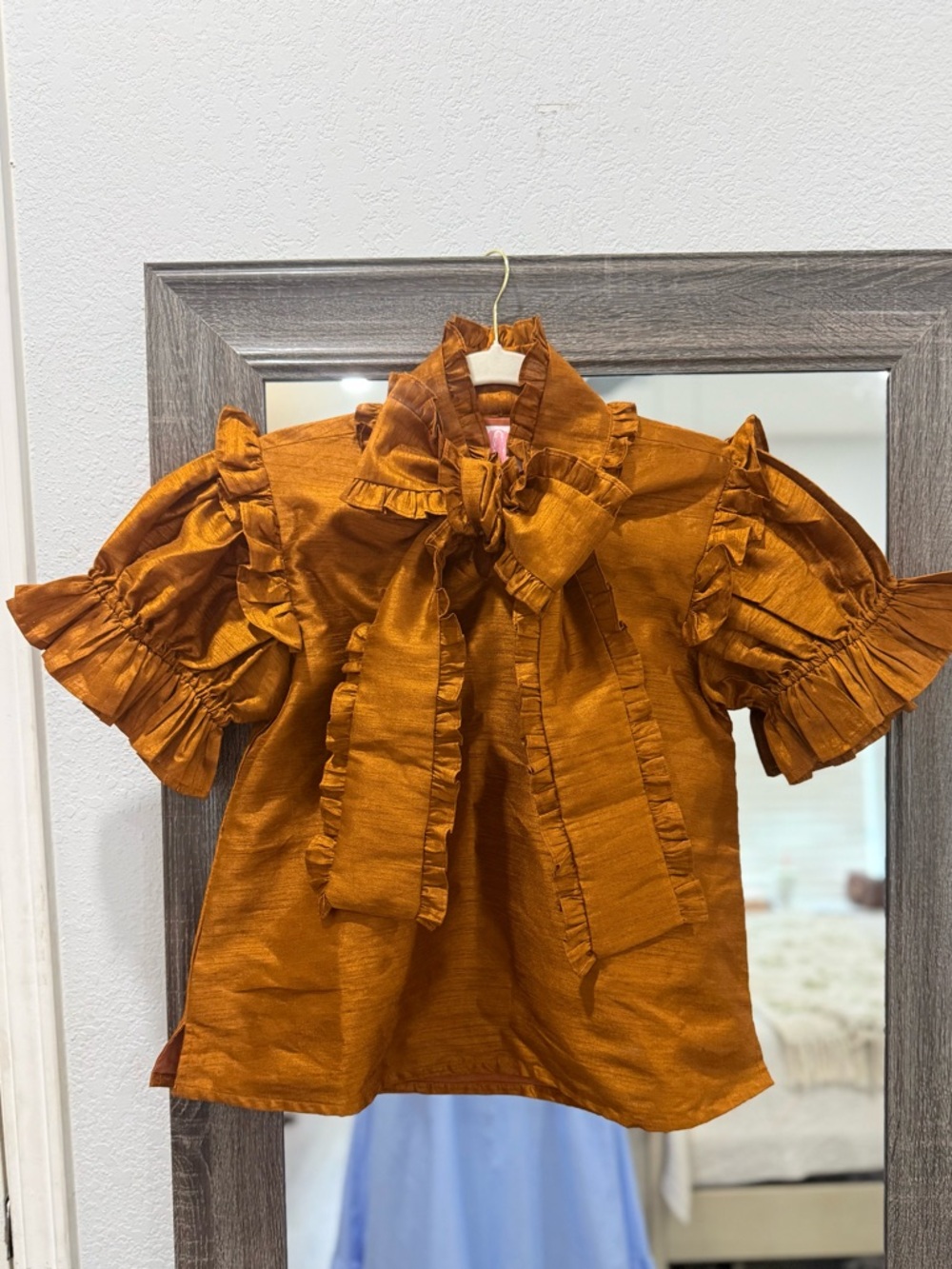 Ruffled Tie-Bow Blouse - Rust/Orange